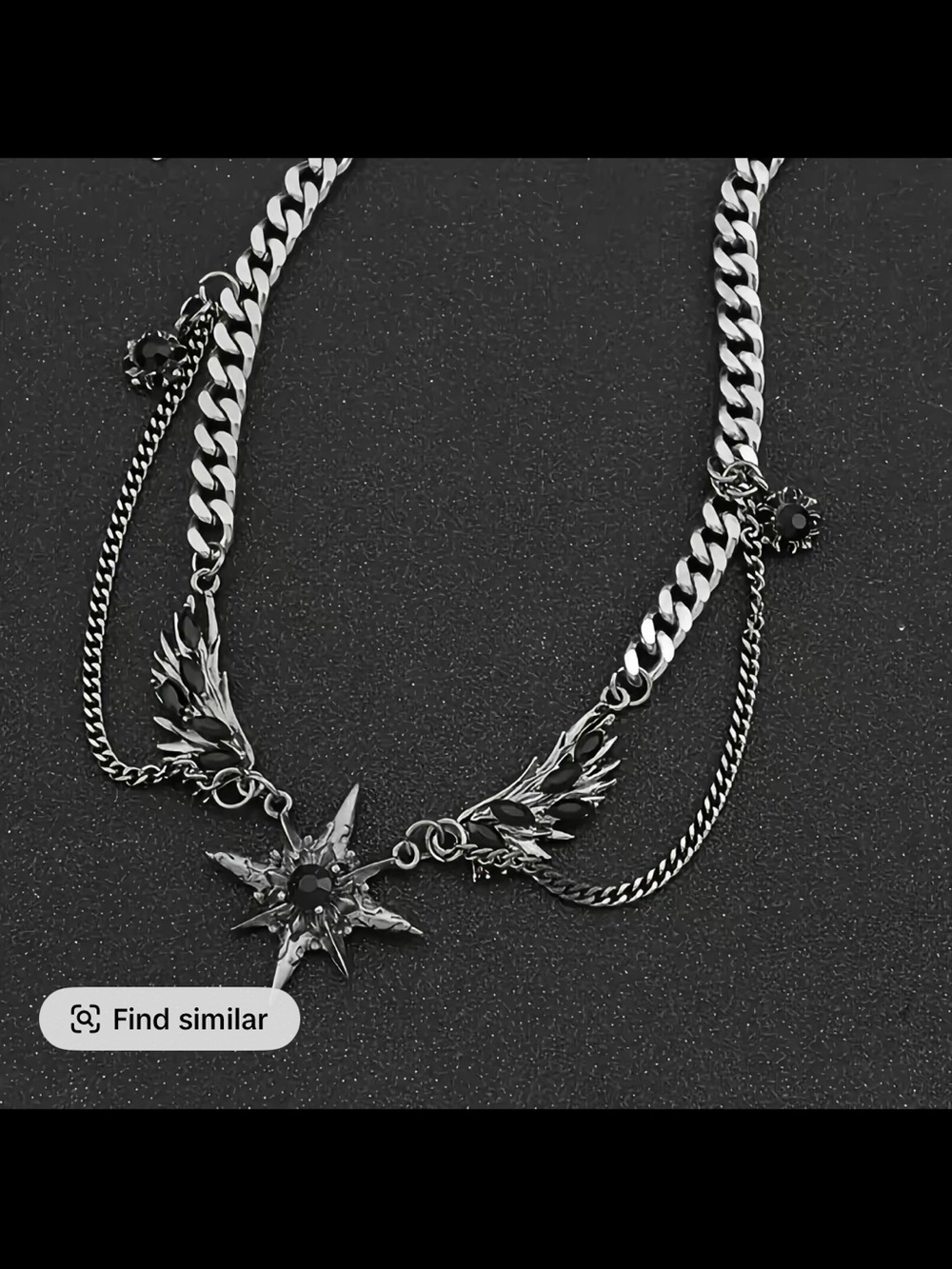 Gothic Retro Unisex Titanium Steel Statement Necklace - Black Gem Star & Wings C